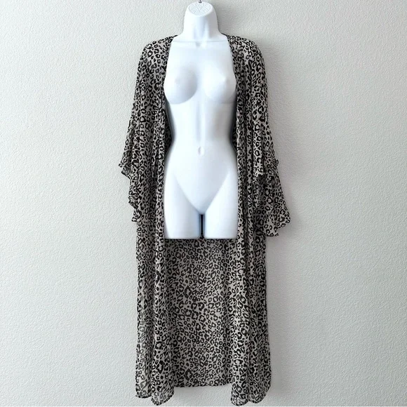 Leopard Print Bell Sleeve Kimono Cover Up - Picture 4 of 8
